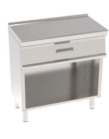 Piano di lavoro neutro in AISI 304 su vano aperto - con 1 cassetto, interno cm 69,5x37x10 - dimensioni tot cm 80x45x90h