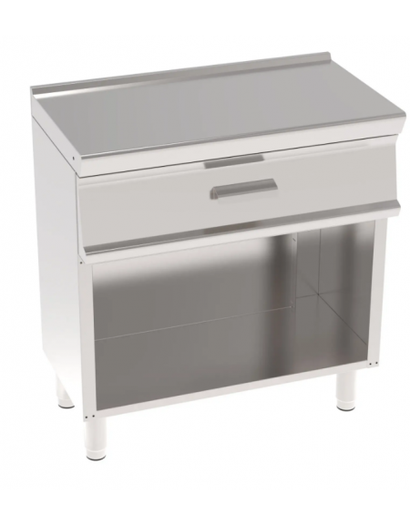Piano di lavoro neutro in AISI 304 su vano aperto - con 1 cassetto, interno cm 69,5x37x10 - dimensioni tot cm 80x45x90h