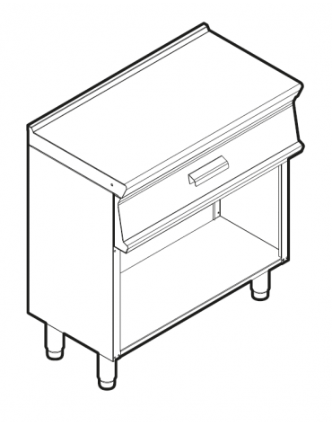 Piano di lavoro neutro in AISI 304 su vano aperto - con 1 cassetto, dim. interne cm 69,5x37x10 - dim. tot. cm 80x45x90h