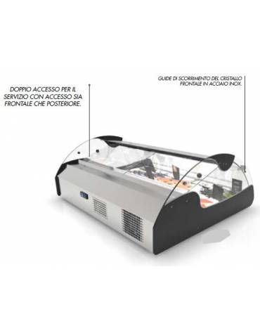 Vetrina refrigerata statica - 3 contenitori GN1/1 - apertura self service - mm 1000x882x400h