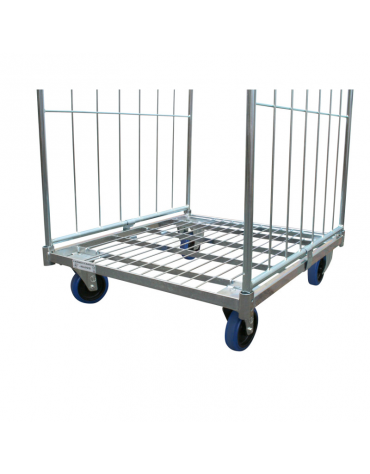 Carrello roll container - base con 4 ruote blu antitraccia (2 girevoli), 2 sponde laterali, 2 cinghie e 2 targhe - cm 80,5x71x18