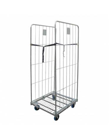 Carrello roll container - base con 4 ruote blu antitraccia (2 girevoli), 2 sponde laterali, 2 cinghie e 2 targhe - cm 80,5x71x18