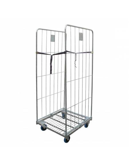 Carrello roll container - base con 4 ruote blu antitraccia (2 girevoli), 2 sponde laterali, 2 cinghie e 2 targhe - cm 80,5x71x18