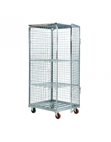 Carrello roll container antifurto sicurezza - con rete antitaccheggio e chiusura lucchettabile - 4 ruote polipropilene (2 girevo