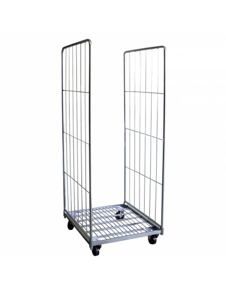Carrello roll container basso - base con 4 ruote gomma elastica, 2 sponde laterali, 2 cinghie e 1 targa - cm 80,5x71x165h