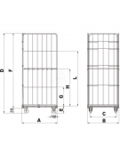 Carrello roll container Maxi - base con 4 ruote polipropilene (2 fisse - 2 girevoli) e 2 sponde laterali - cm 120x80,5x180h