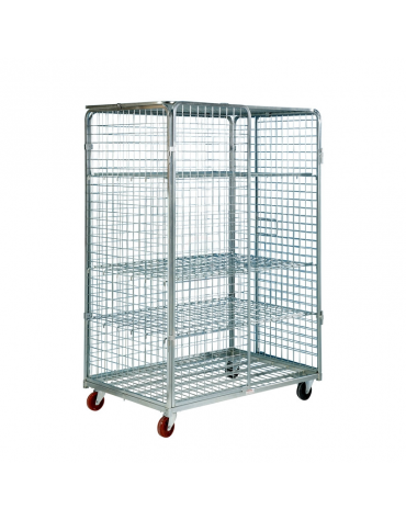 Carrello roll container antifurto sicurezza MAXI con rete antitaccheggio - 4 ruote polipropilene (2 girevoli) - cm 80x120x180h