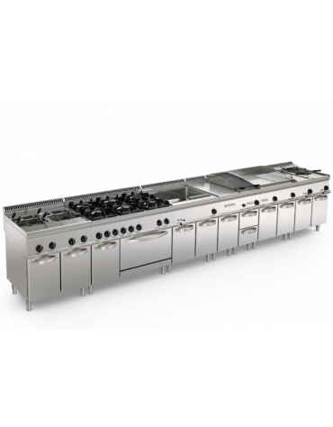 Brasiera basculante a gas, Lt 50 - 1 vasca inox cm 70x46,5x20h, sollevamento vasca motorizzato - cm 80x70x85h