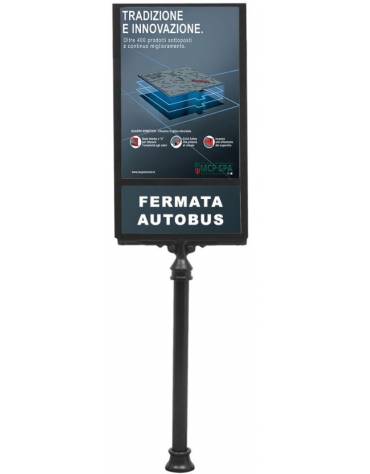 Palina pubblicitaria in acciaio zincata e ghisa con tabella a doppia riquadratura - Da interrare inghisare - Altezza cm 290 e la