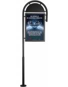 Palina pubblicitaria in acciaio zincata e ghisa con tabella ed arco sagomato superiore-Da interrare inghisare-Altezza cm 300