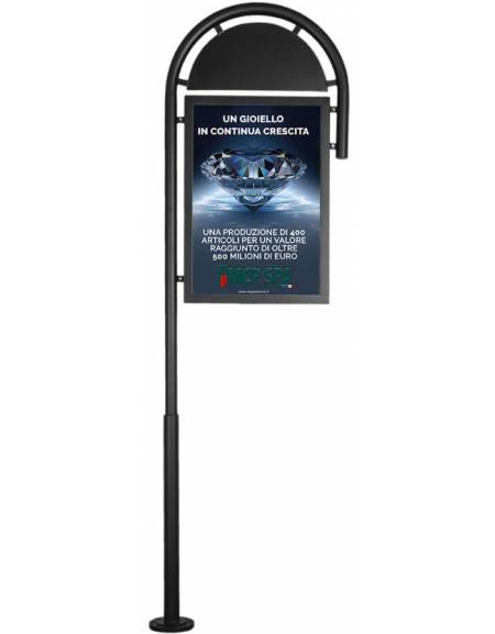 Palina pubblicitaria in acciaio zincata e ghisa con tabella a doppia riquadratura - Da interrare inghisare - Altezza cm 290 e la