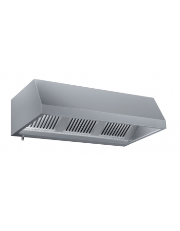 Cappa a parete inox aspirante professionale con motore aspiratore interno incluso e faretti a Led-cm. 140x90x45h