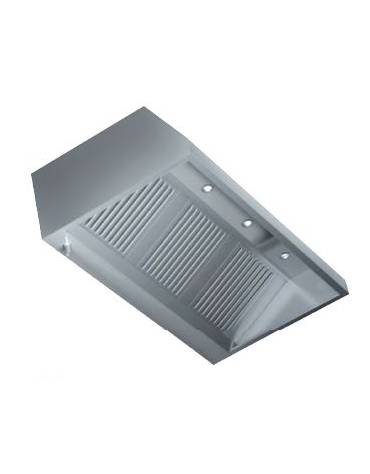 Cappa a parete inox aspirante professionale con motore aspiratore interno incluso e faretti a Led-cm. 140x90x45h