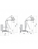 Carrello gru manuale girevole idraulica zavorrata Ruote (2 fisse, 2 girevoli con freno), portata Kg 500, sbraccio fino a cm 280