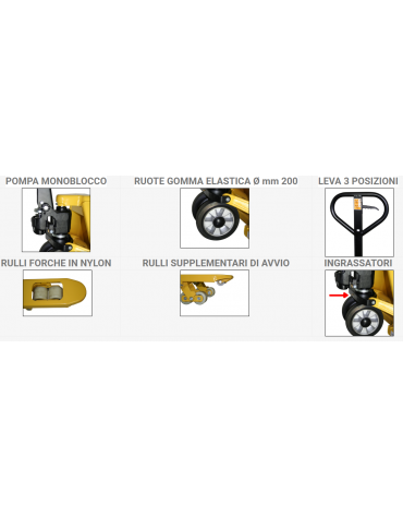 Carrello Transpallet con forche speciali da cm 180x54 - comando a leva 3 posizioni - Portata kg 1400
