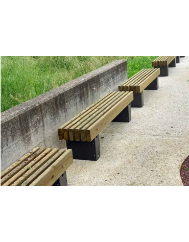 Panchina senza schienale con legno di pregio, in acciaio zincato e verniciato - cm 200x40x44h