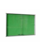 BACHECA IN ALLUMINIO CON FONDO RIVESTITO IN PANNA VERDE E VETRI SCORREVOLI CON SERRATURA  - CM 120x90H