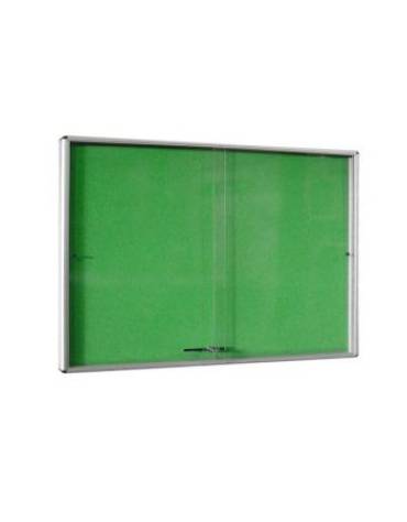 BACHECA IN ALLUMINIO CON FONDO RIVESTITO IN PANNA VERDE E VETRI SCORREVOLI CON SERRATURA  - CM 120x90H