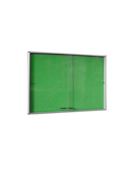 BACHECA IN ALLUMINIO CON FONDO RIVESTITO IN PANNA VERDE E VETRI SCORREVOLI CON SERRATURA  - CM 120x90H