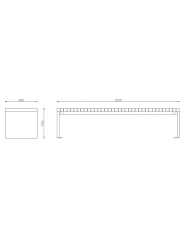 Panchina senza schienale, struttura in acciaio zincato e verniciato e doghe in legno di pino nordico - cm 183x48x45h