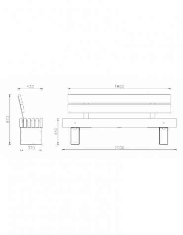 Panchina con schienale con legno di pino, in acciaio zincato e verniciato - cm 200x43,3x87,3h