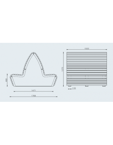 Panchina doppia in legno di pregio con schienale e con struttura in acciaio zincato e verniciato - cm 150x176,9x127,5h