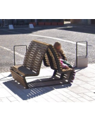 Panchina doppia in legno di pregio con schienale e con struttura in acciaio zincato e verniciato - cm 150x176,9x127,5h