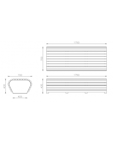 Panchina piana, struttura in acciaio zincato e verniciato con legno di pregio - cm 175x70x43h