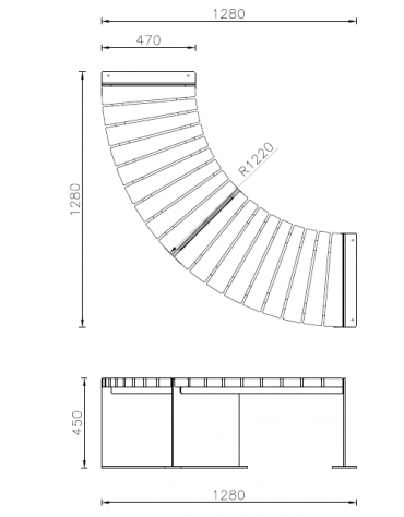 Panchina angolare con schienale, in legno di pino e acciaio zincato e verniciato - Dimensione modulo cm 128x45h
