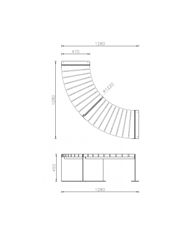 Panchina angolare con schienale, in legno di pregio e acciaio zincato e verniciato - Dimensione modulo cm 128x45h