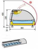 Espositore Da Banco refrigerato per Sushi con vetro unico frontale - Capacità N° 4 bacinelle GN1/3 - Dimensioni cm L108,5XP38XH2