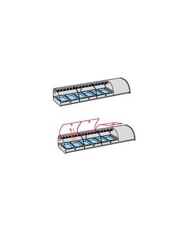 Espositore Da Banco refrigerato per Sushi con Vetri separati-N° 6 bacinelle GN1/3-Dimensioni cm 143,7X38X25,5h