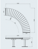 Panchina angolare senza schienale, seduta in legno di pregio e struttura acciaio zincato e verniciato - Modulo  da 45° o 90°
