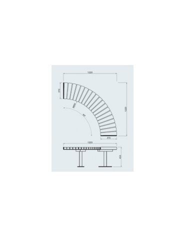 Panchina angolare senza schienale, seduta in legno di pino e struttura acciaio zincato e verniciato - Modulo da 45° o 90°