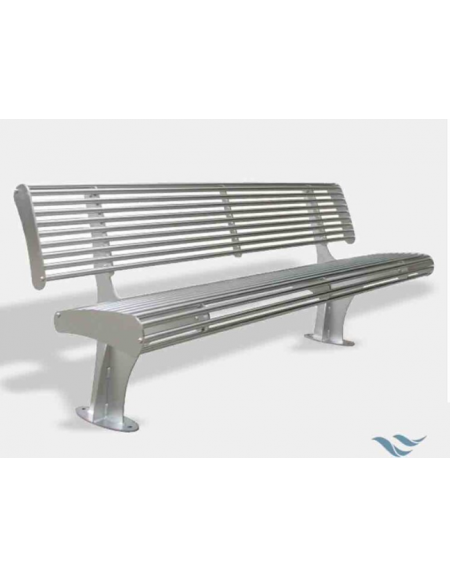 Panchina con schienale realizzata interamente in acciaio inox - cm 180x64,5x7,4h