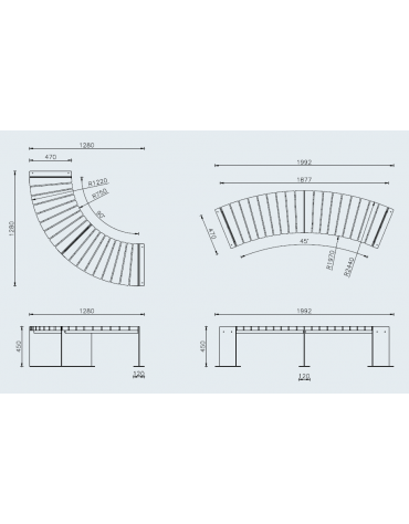 Panchina angolare con schienale, in legno di pino e acciaio zincato e verniciato - Modulo da 90° o 45°