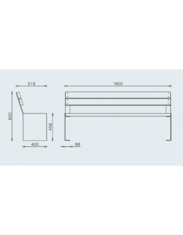 Panchina con schienale e seduta in legno di pino, struttura in acciaio zincata e verniciata - cm 180x51,9x82h