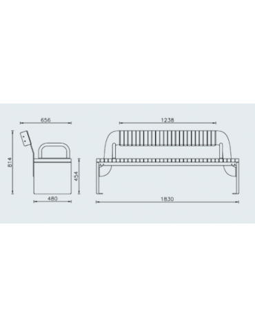 Panchina con schienale senza braccioli - struttura in acciaio zincato e verniciato e doghe in legno di pino - cm 183x48x81,4h