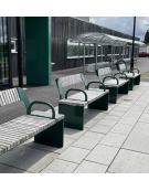 Panchina con schienale senza braccioli - struttura in acciaio zincato e verniciato e doghe in legno di pino nordico - cm 183x48x