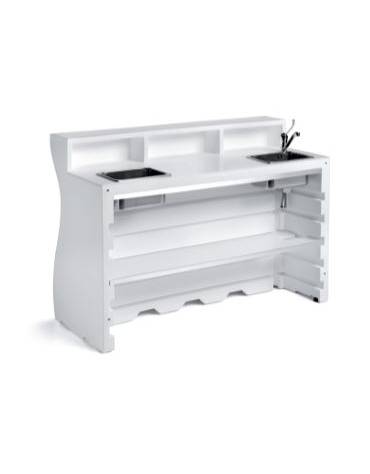 Banco bar luminoso modulare in polietilene con lavello e ghiacciaia per esterno o interno - Colore Bianco - Dimensioni cm 160x70