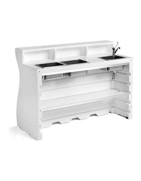 Banco bar luminoso modulare in polietilene con lavello e ghiacciaia per esterno o interno - Colore Bianco - Dimensioni cm 160x70