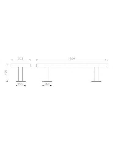 Panchina senza schienale con struttura e braccioli in acciaio zincato e verniciato, seduta in legno di pregio - cm 180x50,2x45,5