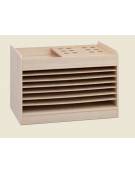 MOBILETTO PORTA CARTONCINI COLORE FAGGIO CON 6 RIPIANI E MENSOLA CON FORI PORTACOLORI - CM 110X75X76H