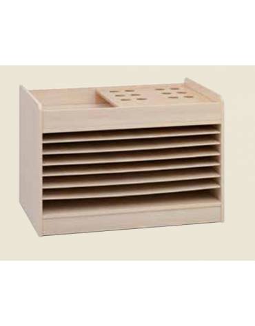 MOBILETTO PORTA CARTONCINI COLORE FAGGIO CON 6 RIPIANI E MENSOLA CON FORI PORTACOLORI - CM 110X75X76H