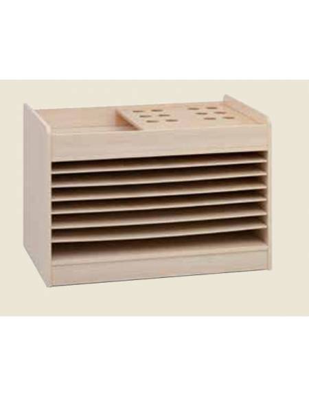 MOBILETTO PORTA CARTONCINI COLORE FAGGIO CON 6 RIPIANI E MENSOLA CON FORI PORTACOLORI - CM 110X75X76H