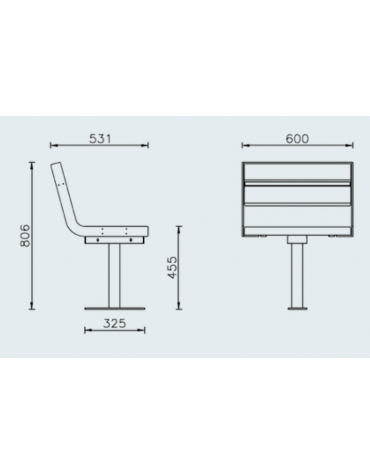  Panchina 1 posto con schienale, seduta in legno di pregio e struttura acciaio verniciato - cm 60x53,1x80,5h