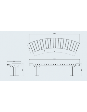 Panchina angolare con schienale, seduta in legno di pregio e struttura acciaio zincato e verniciato - Modulo  da 45° o 90°