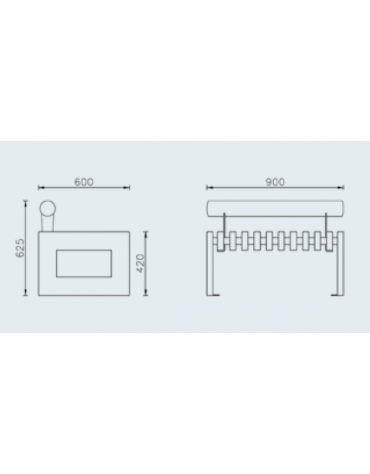 Panchina con schienale, struttura in tubolare quadro e doghe in legno di pregio - cm 90x60x62,5h