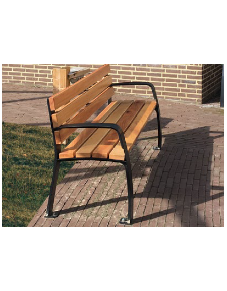 Panchina con schienale, seduta in legno di pregio e struttura in acciaio zincata e verniciata - cm 180x60,4x81,9h