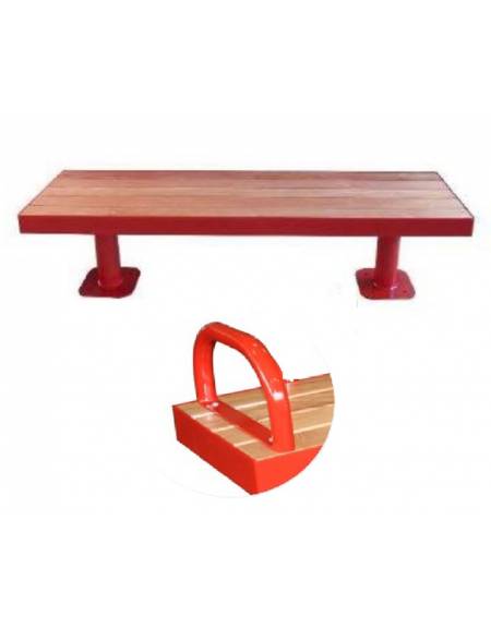 Panchina senza schienale con struttura e braccioli in acciaio zincato e verniciato, seduta in legno di pregio - cm 180x50,2x45,5